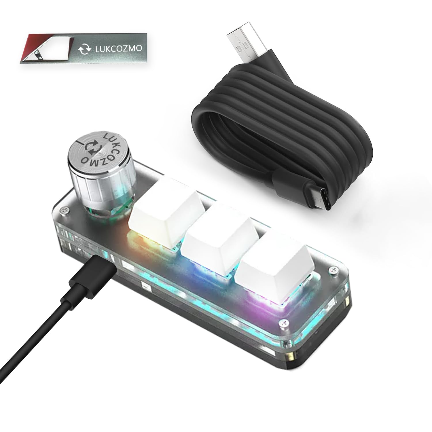 LUKCOZMO Macro Pad Macropad Macro Programmable Keypad Customized 3-Key Mini Mechanical Gaming Keyboard, One Handed Keyboard RGB 