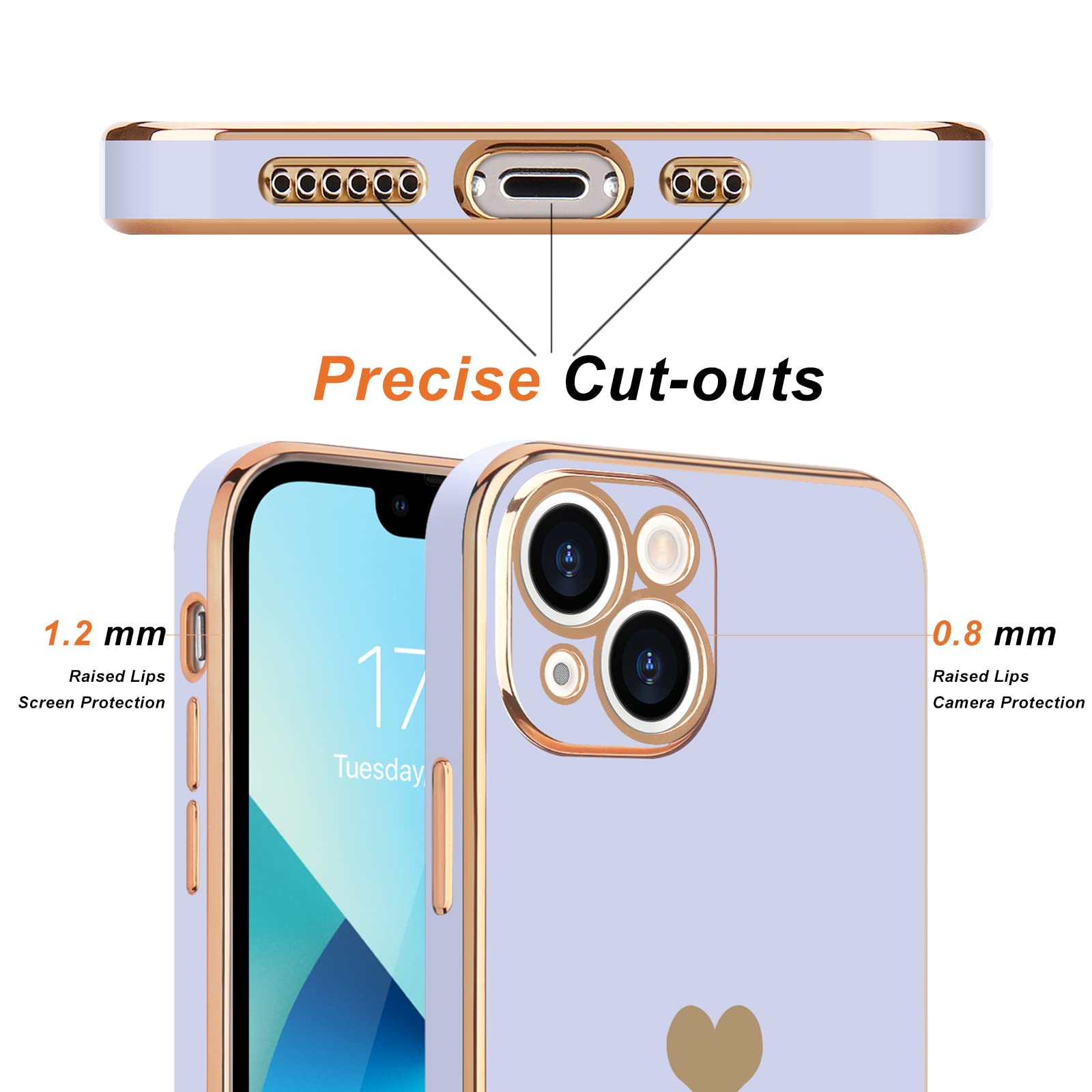 Teageo Compatible With Iphone 13 Case For Girl Women Cute Love Heart Luxury Bling Plating Soft Back Cover Raised Full Camera Pro