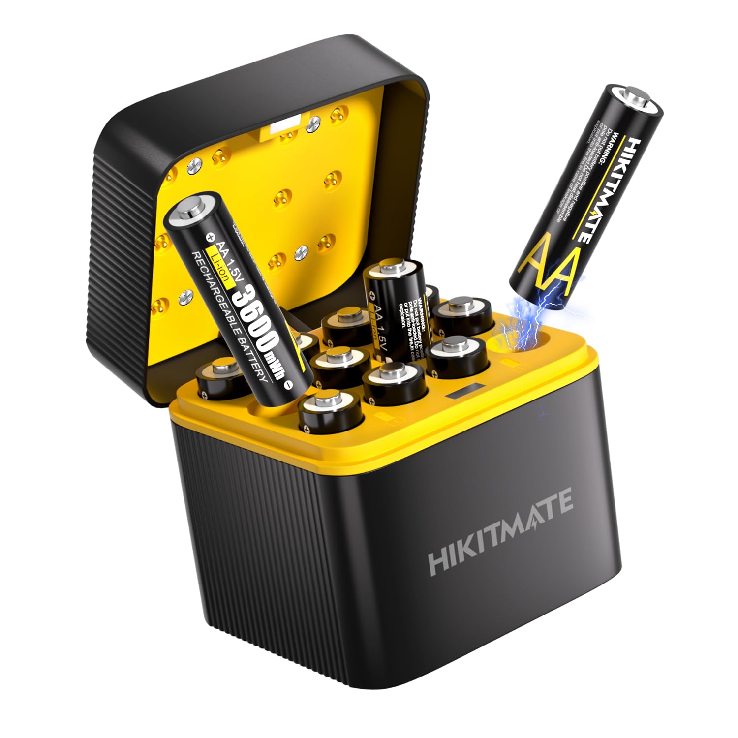 HIKITMATE 12 Pack Rechargeable AA Batteries Lithium with Fast Charger, 1.5V 3600mWh Constant Output Li-ion Batteries with Chargi