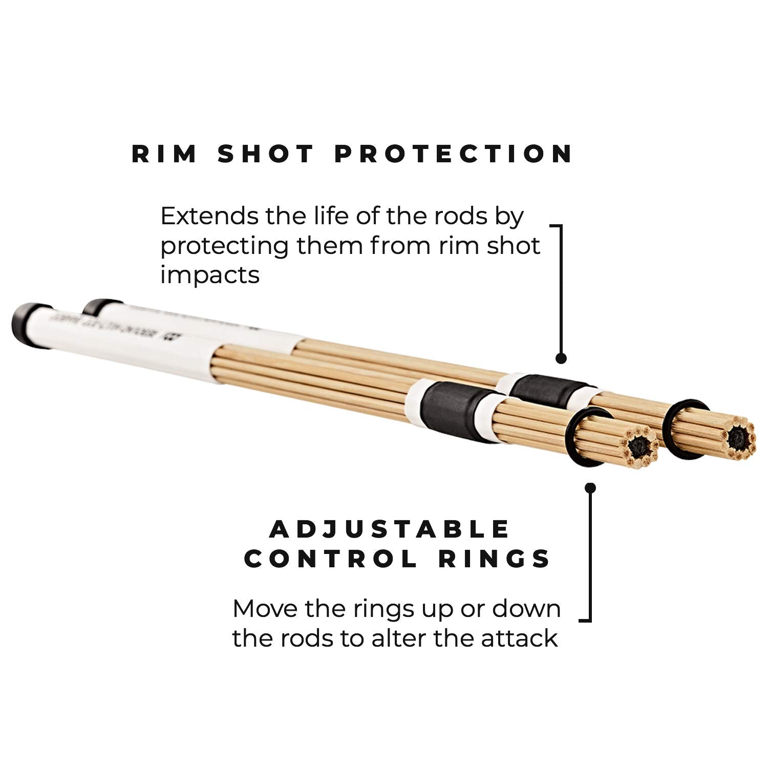 Meinl Stick & Brush Rebound Multi Rod Bamboo Dowels With Foam Core And Adjustable Rings   Creates A Focused Attack (Sb209)