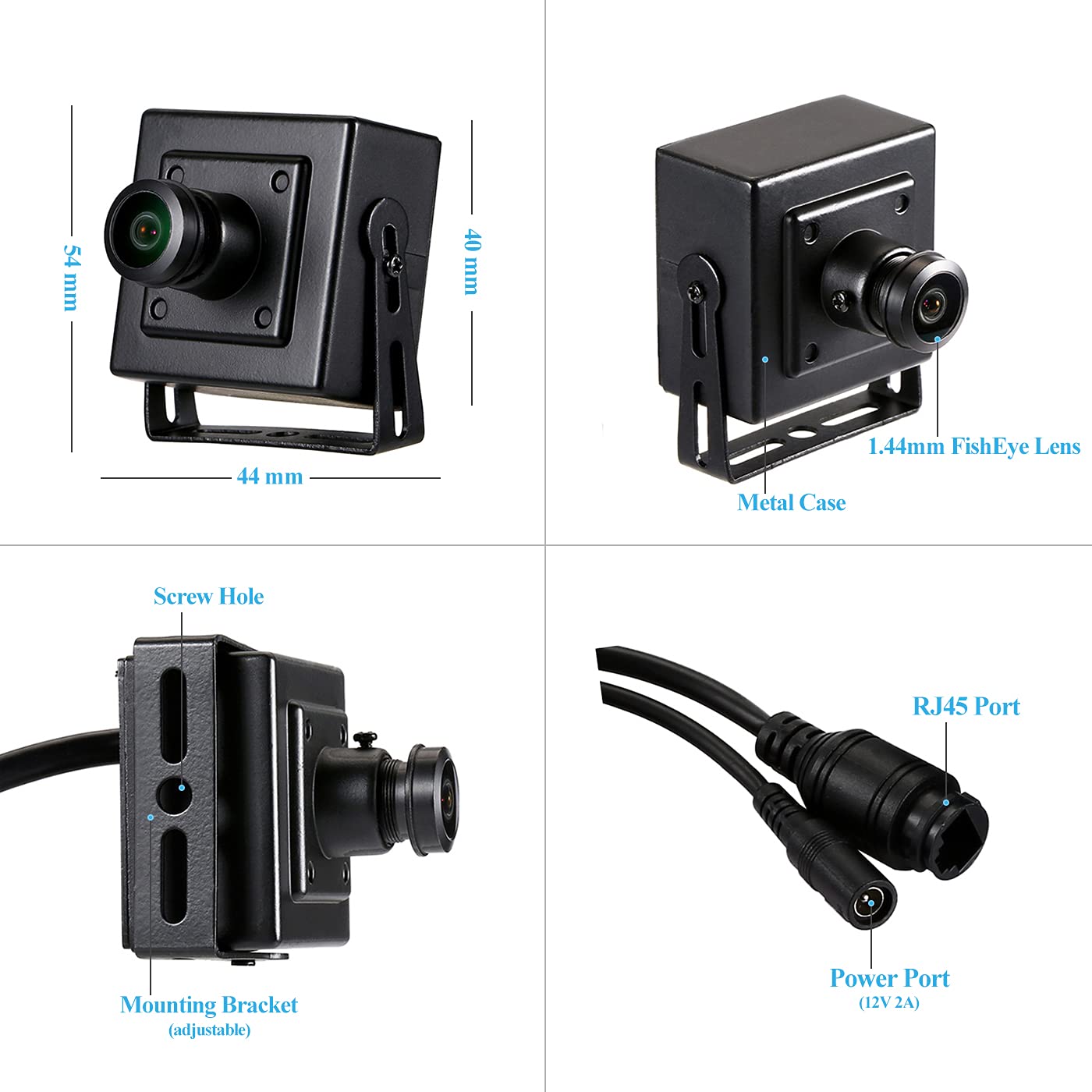 Revotech Mini Fisheye Security Ip Camera, Hd 3Mp Indoor Camera 1.44Mm Lens 180 Degree Wide Angle P2P Remote View Cctv Video Cam H.265 (I706 4 Black)