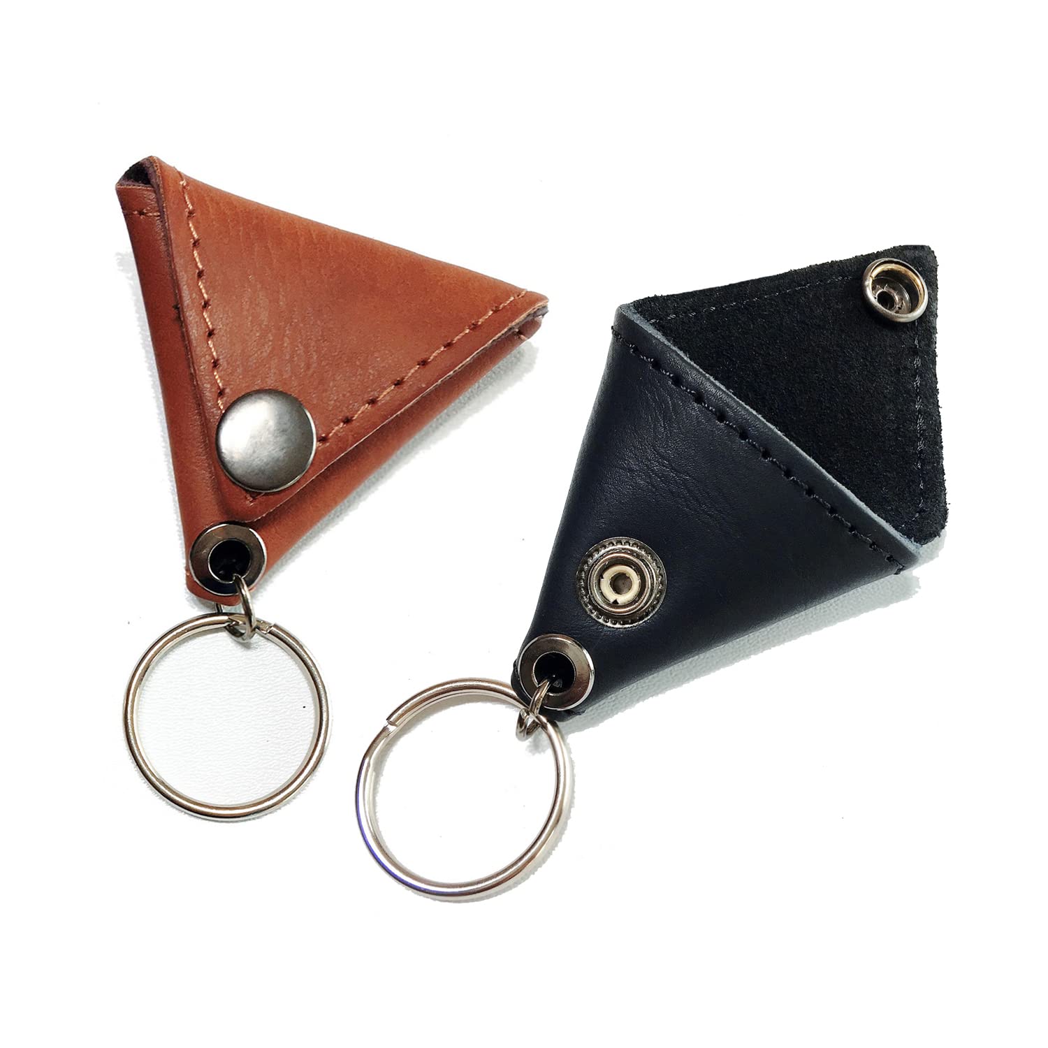 2Pcs Pu Leather Guitar Picks Holder Case With Key Ring Snap Closure Triangle Guitar Pick Bag Keychain Storage Sleeve Guitar Acce