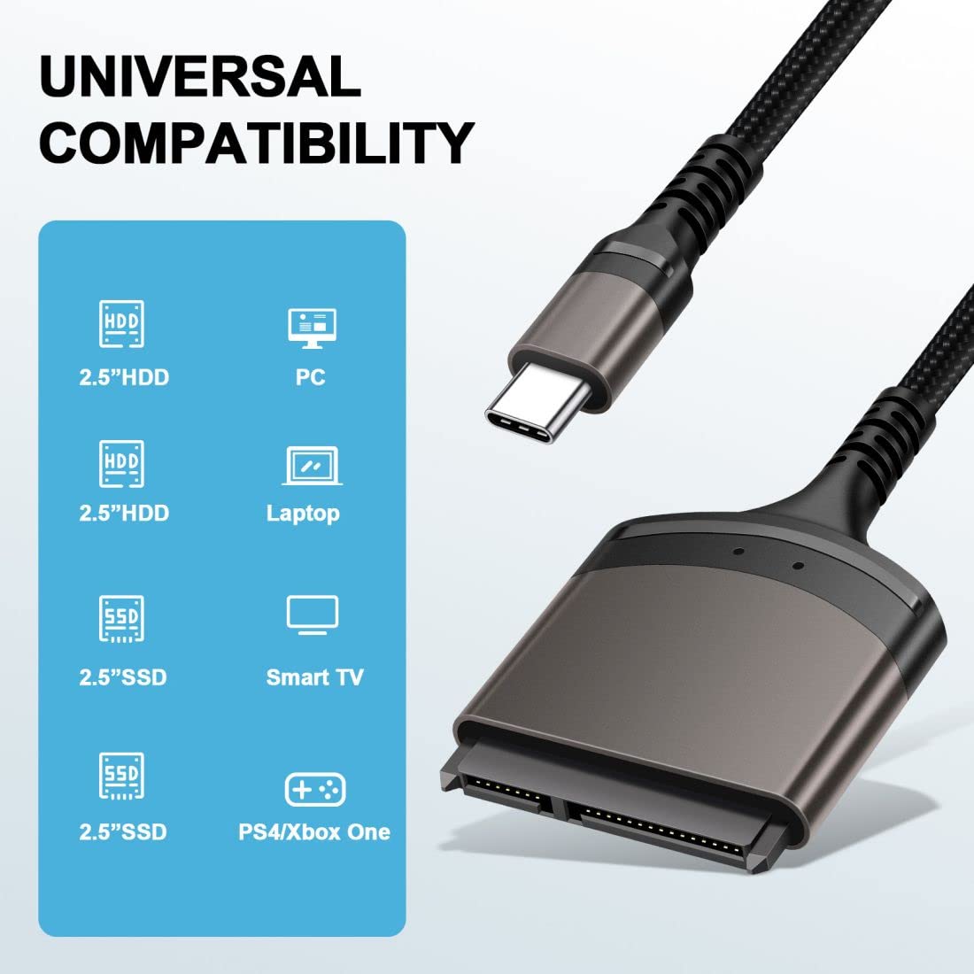 chenyang USB C to 2.5" SATA SSD/HDD External Converter Adapter Cable CY-UC-146-SL Nylon Braided