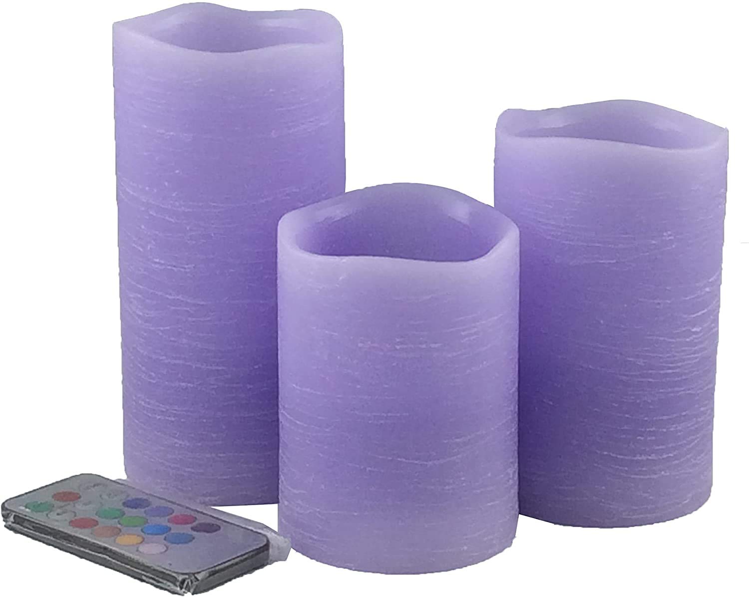 Adoria Purple Flameless Candles Set 3- Real Wax Pillar Candles Battery for Color Changing/Flickering/Night Light/Timer-Lavender 