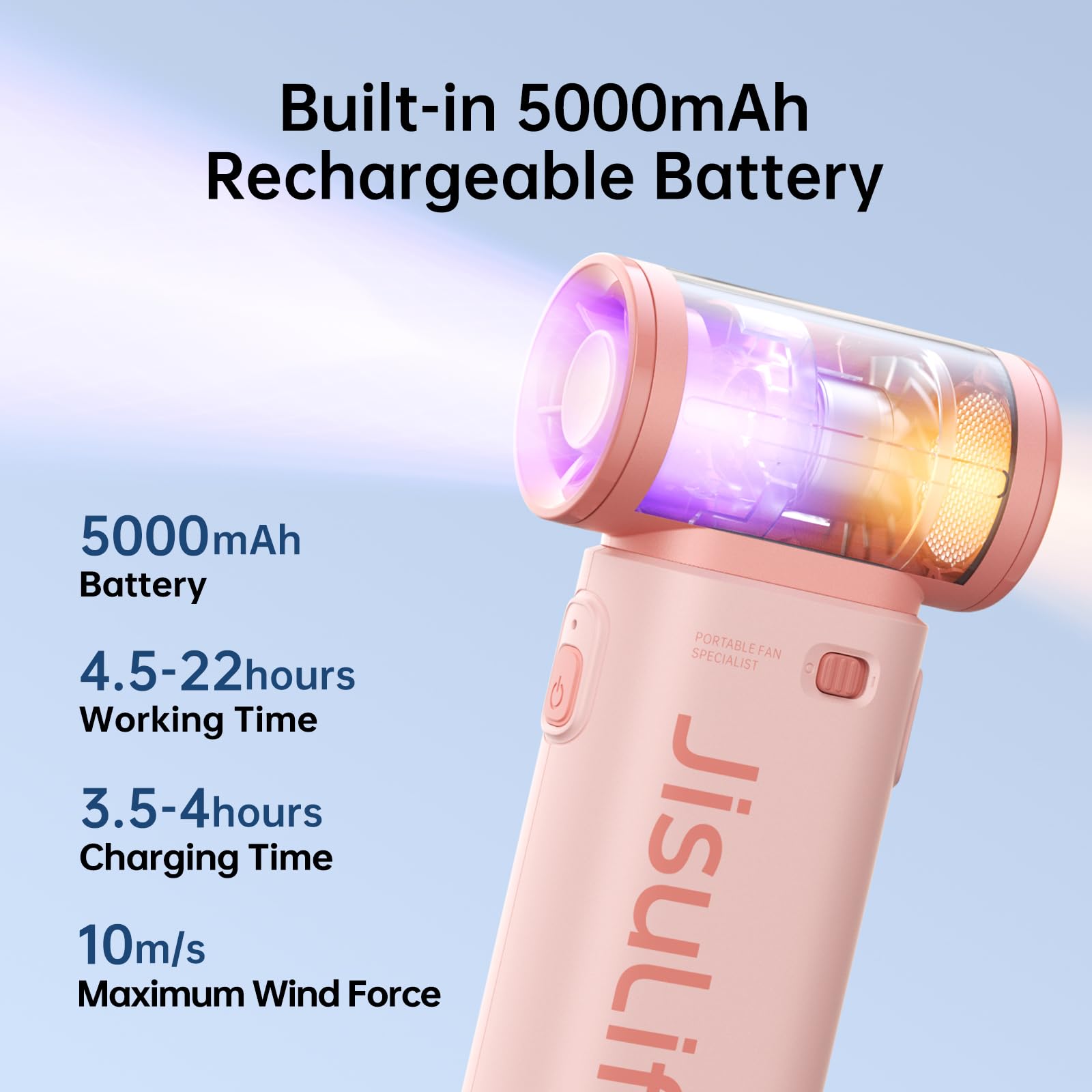 Jisulife Handheld Fan Life9, Powerful Portable Turbo Fan [22H Max Cooling Time], 40000 Rpm Hight Speed, 5000Mah Usb Rechargeable