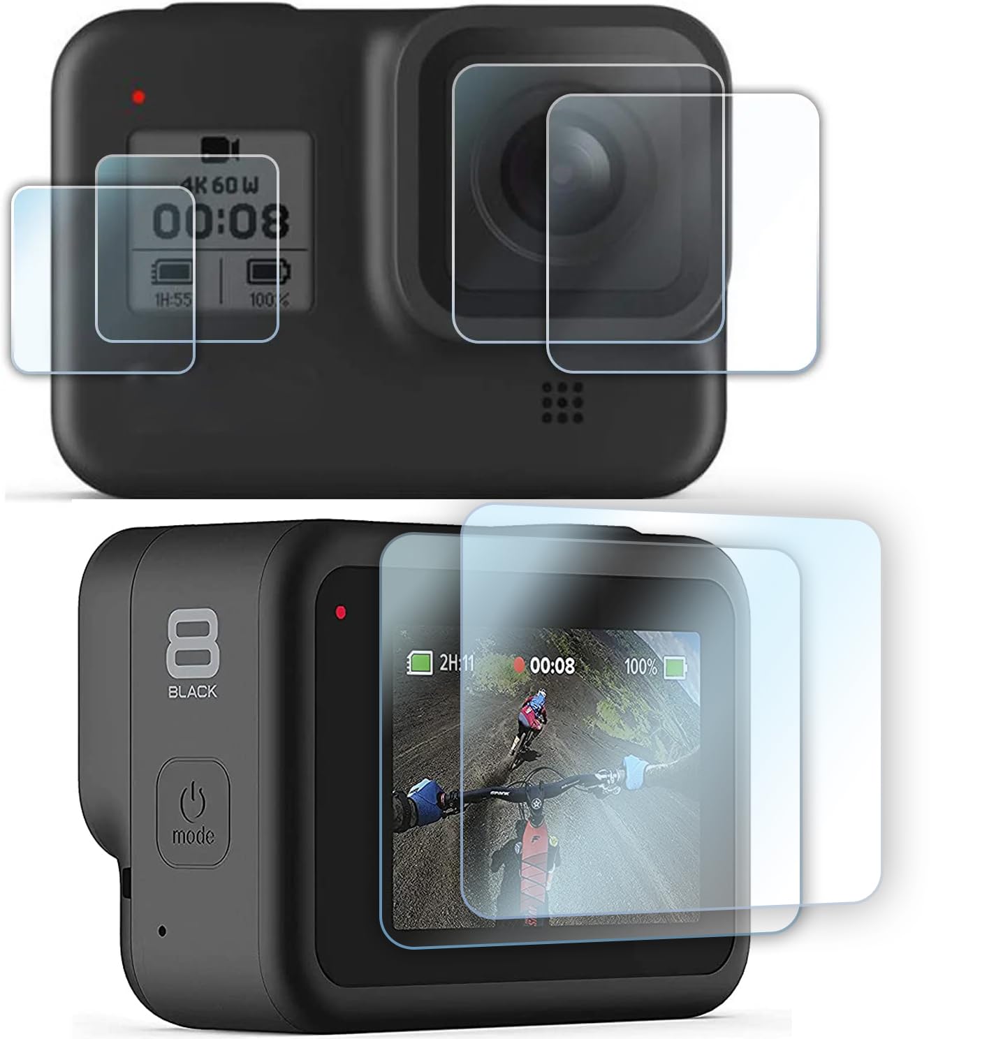 [6 Pcs] Fitstill Screen Protector For Go Pro Hero 8 Black, Ultra Clear Tempered Glass Screen Protector + Tempered Glass Lens Pro