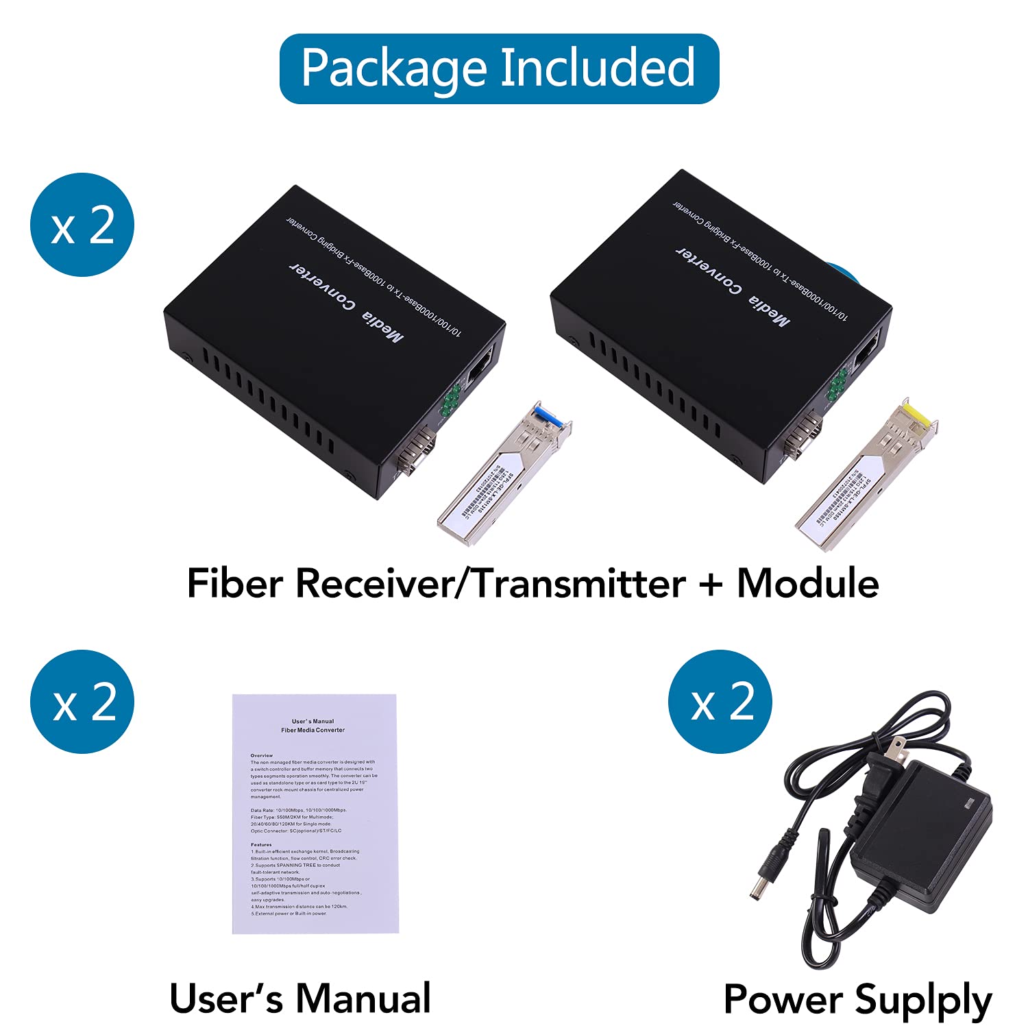 A Pair Of 1.25G Gigabit Ethernet Fiber Media Converters With Sfp Lc Single Core Transceiver Module, Single Mode Lc, Smf Rj45 To