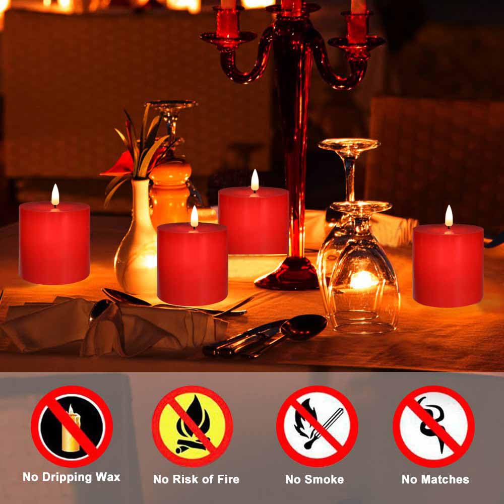 Volnyus Red Flameless Candles Set Of 2 (3X3 Inch) Real Wax Flickering Led Candles Battery Operated With Remote Control Timers Fo