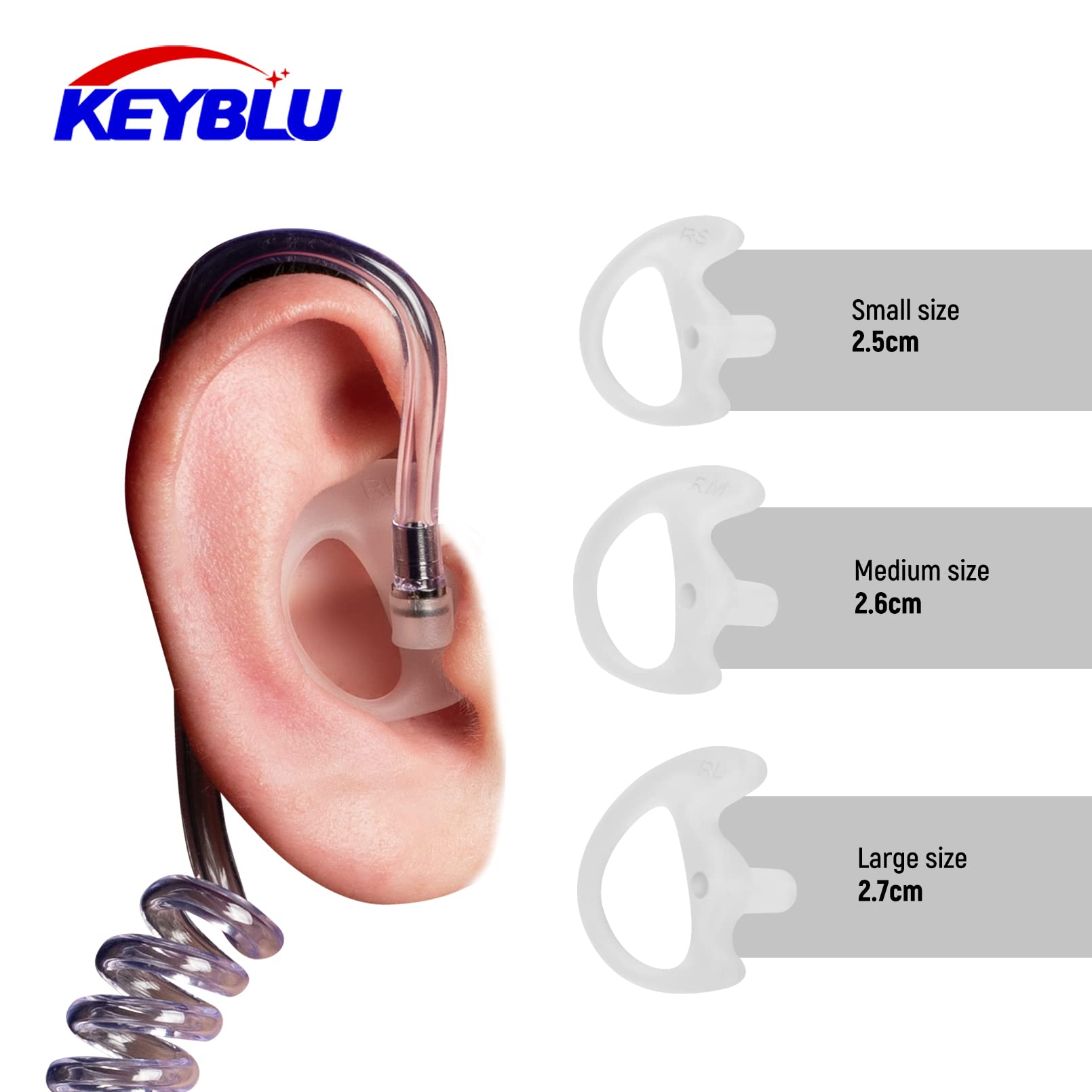 Keyblu Universal Radio Replacement Earmold, Insert Soft Silicone Earmold Earbud Earplug For Two Way Radio Coil Tube Audio Kits,For Walkie Talkie Acoustic Earpiece Headset (White, Large, 2 Pair)