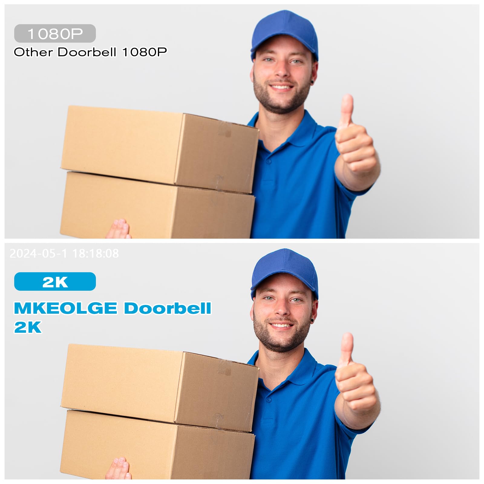 2K Hd Doorbell Camera Wireless With Included Ring Chime, Mkeolge Smart Video Doorbell For Home Security, Ai Human Detection, Two