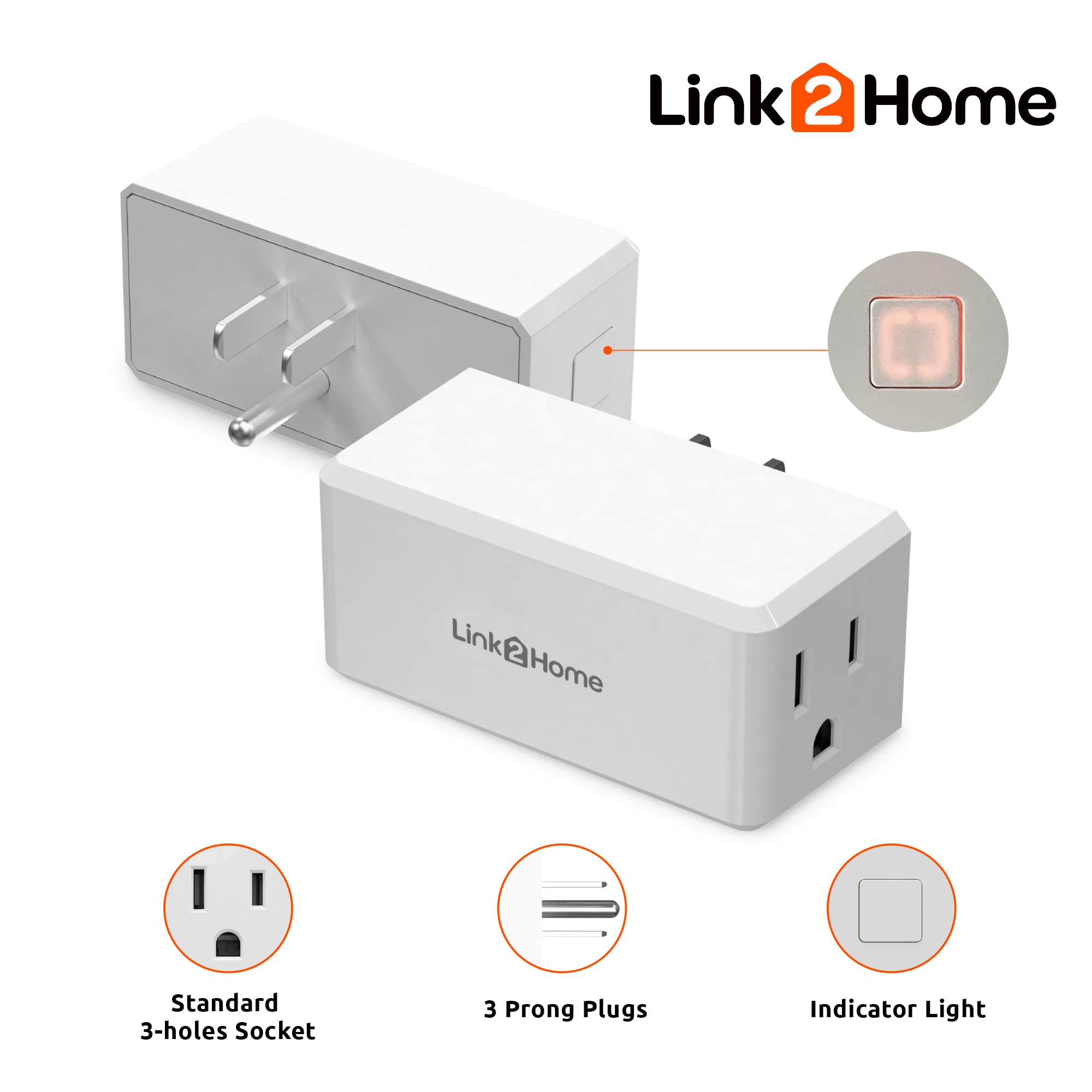 Link2Home Wireless Remote Control Outlet Light Switch, 100 Ft Range, Unlimited Connections. Compact Side Plug. Switch On/Off Hou