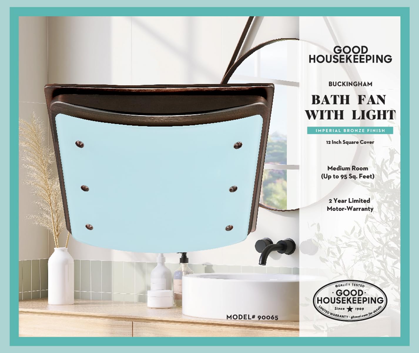 Good Housekeeping 90065 Buckingham Decorative Bathroom Ventilation Exhaust Fan With Light And Nightlight, Medium, Imperial Bronz