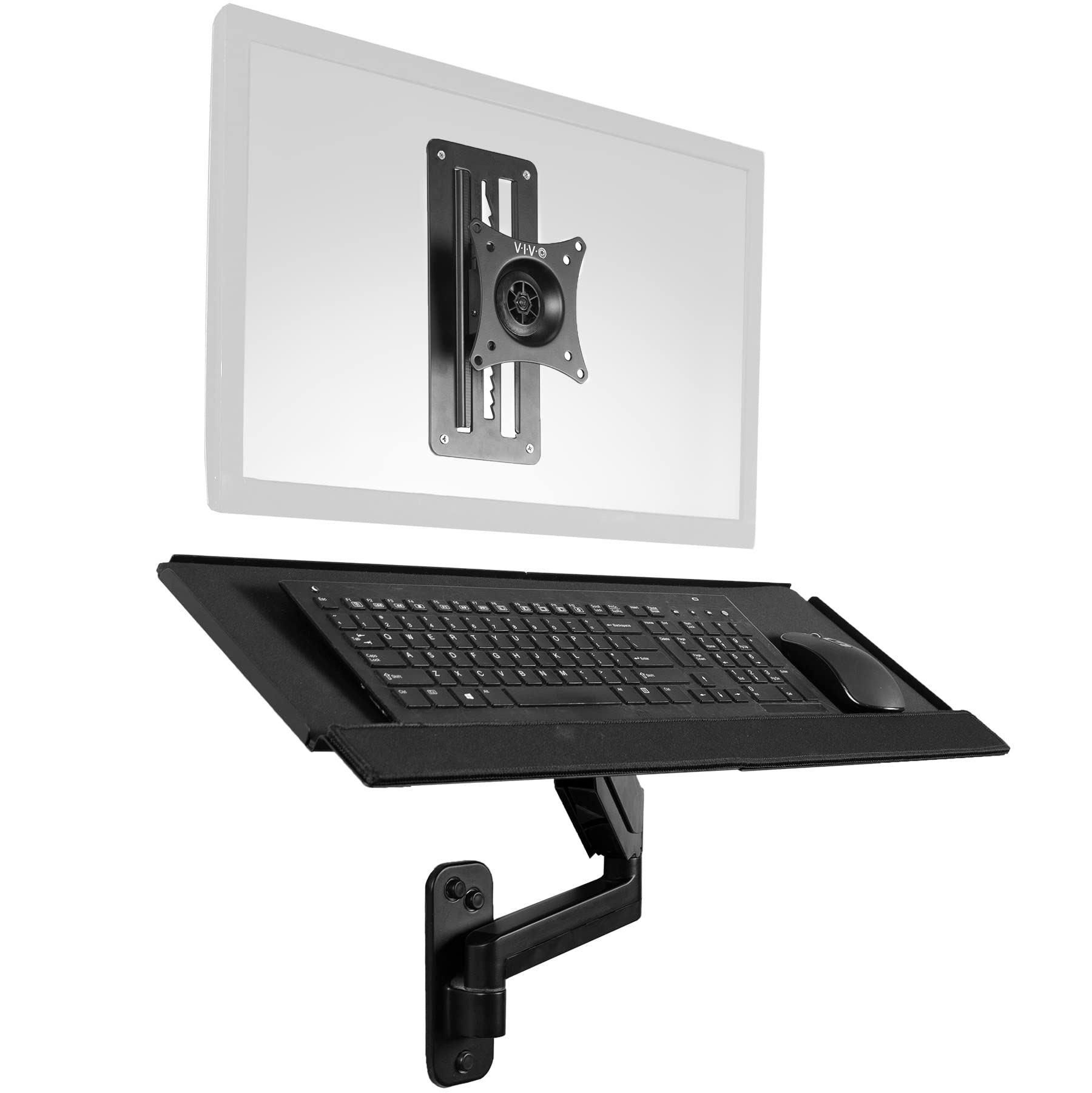 VIVO Sit Stand 17 to 32 inch Single Monitor Wall Mount with Pneumatic Arm Keyboard Tray Combo, Height Adjustable, Max VESA 100x100mm, Black, MOUNT VWKB1