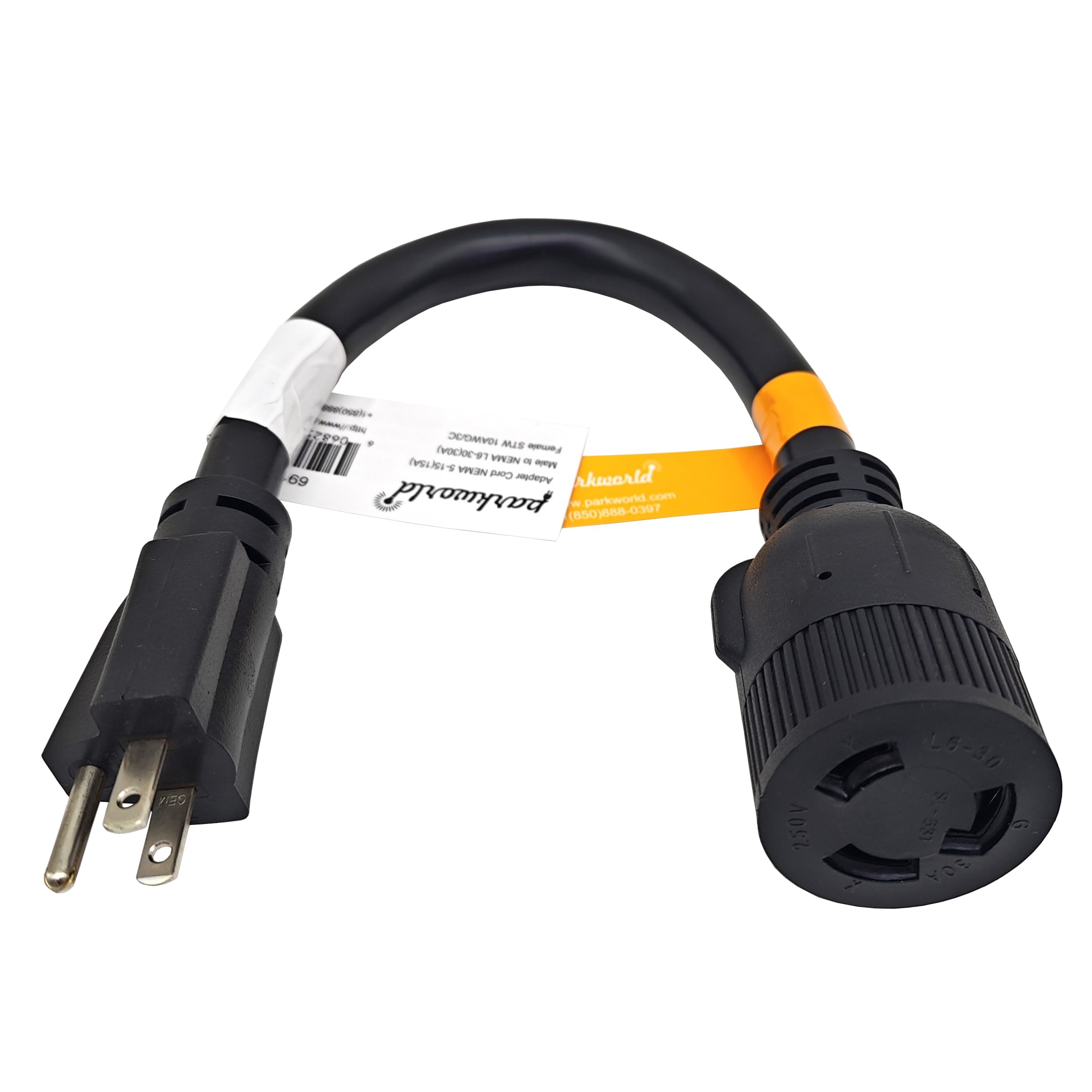 Parkworld 691791 Adapter Cord 15 Amp 5 15P Male To 30 Amp L6 30R Locking Connector Female (Only Output 125V 15A)