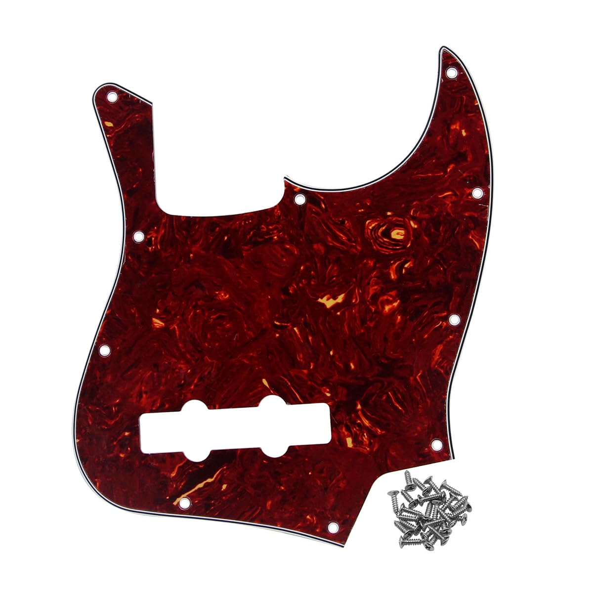 Fleor 10 Hole Jazz Bass Pickguard Scratch Plate Pick Guards For 4 Strings American/Mexican Standard Jazz Bass Part, 4Ply Red Tor