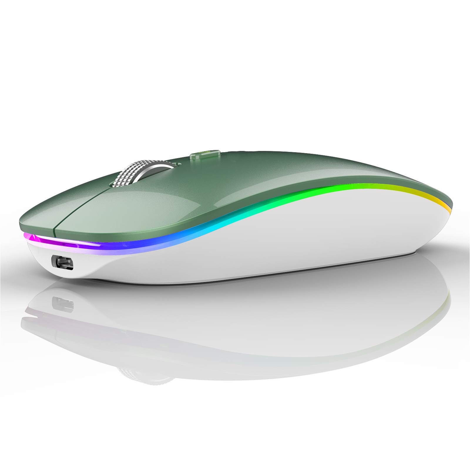 Tenmos Wireless Bluetooth Mouse, Led Slim (Bluetooth 5.1 + Usb) 2.4Ghz Rechargeable Silent Bluetooth Wireless Mouse For Laptop/Macbook/Ipad Os 13 And Above (Blackish Green)