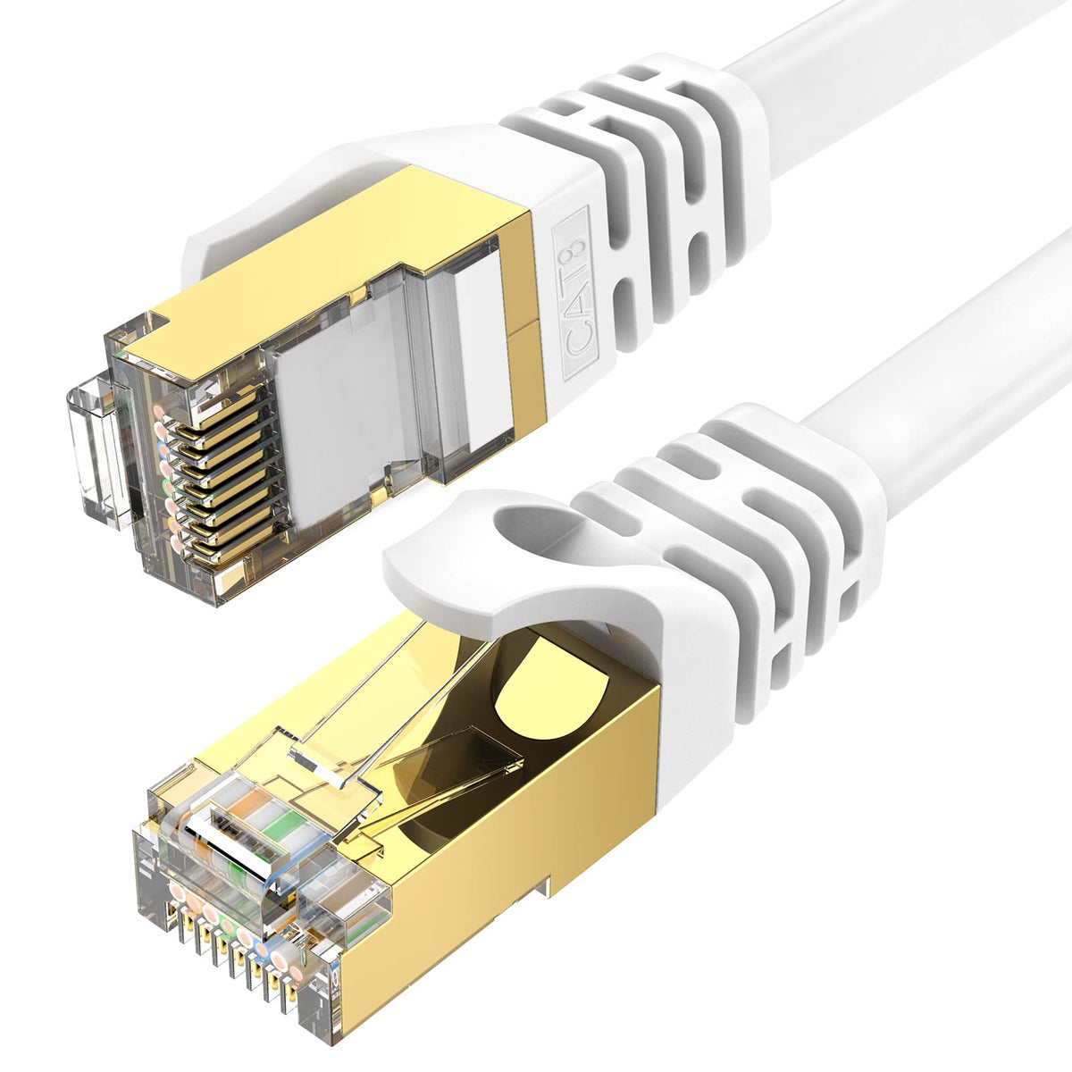 Ercielook Cat8 Ethernet Cable 100 Ft High Speed, Shielded Flat Internet Cable With Clips, Weatherproof S/Ftp Uv Resistant For Ro