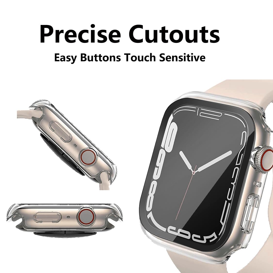 Hankn Case 41Mm For Apple Watch Series 9 8 7 41Mm Tempered Glass Screen Protector Bumper Transparent Iwatch Cover (41Mm, Clear)