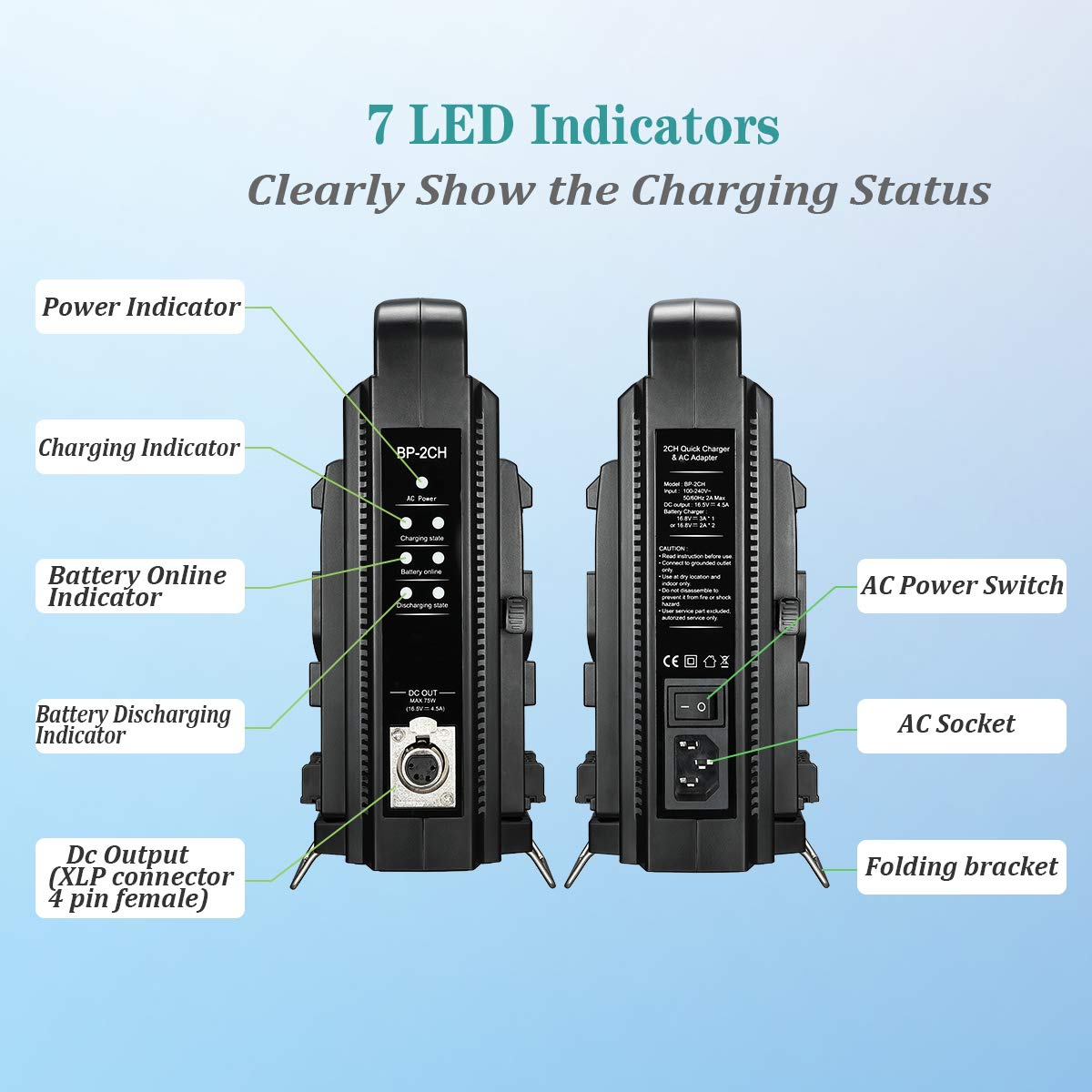 Dual Channel V Mount/V Lock Battery Charger Compatible With All 14.4V/14.8V V Mount Batteries,V Mount Brick (Battery Not Include