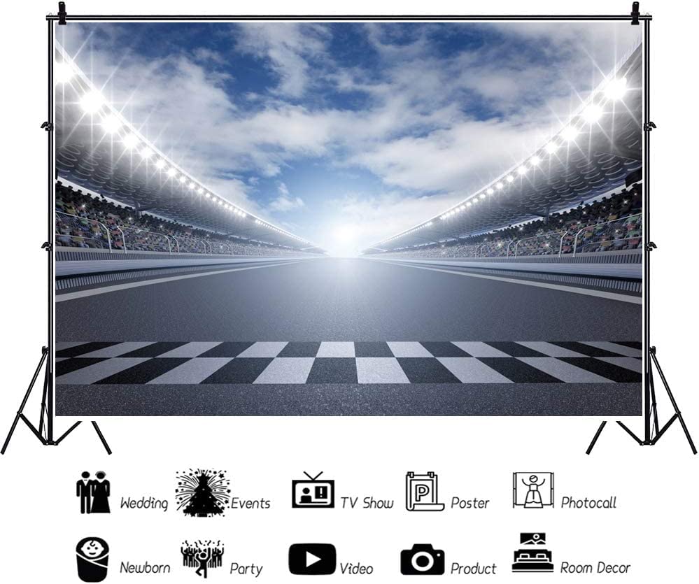 Csfoto 7X5Ft Finish Line Race Track Backdrops Racing Backdrop Track Race Background Car Backdrop For Birthday Party Bleachers Au