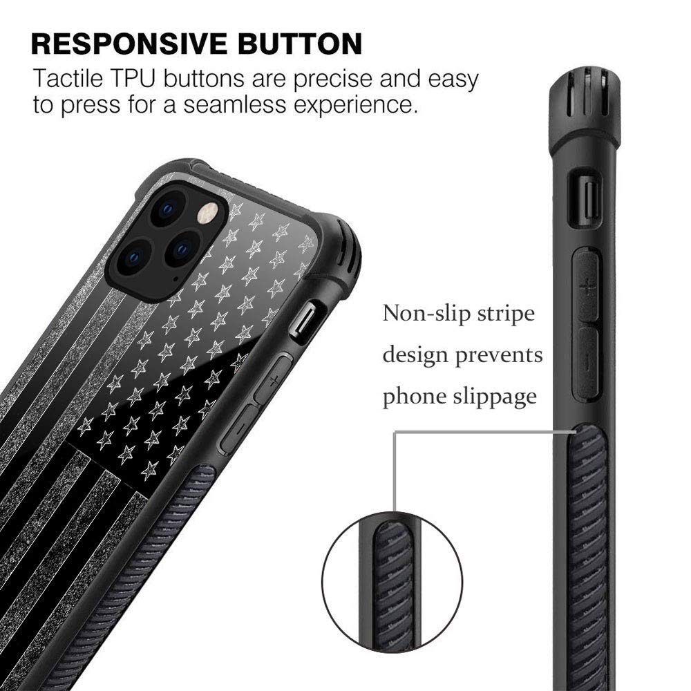 ZHEGAILIAN iPhone 12 Mini Case Tempered Glass TPU Shock Protective Black and White American Flag