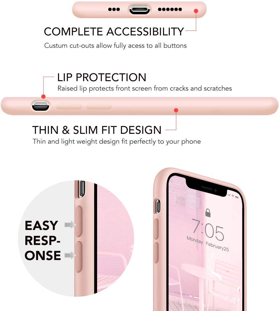 Icesword Iphone 11 Case Pink Sand, Thin Liquid Silicone Case, Soft Silk Microfiber Cloth, Matte Pure Cute Pink, Gel Rubber Full