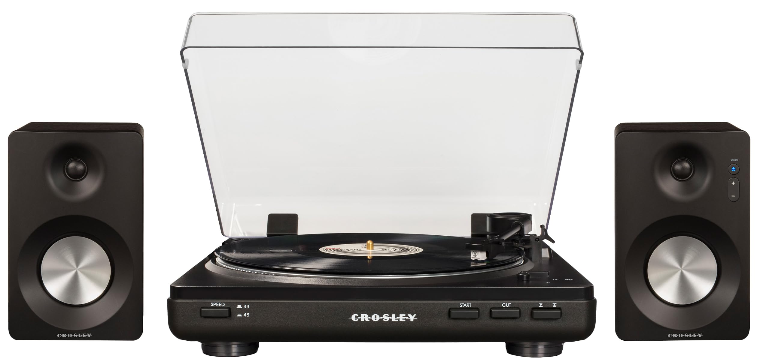 Crosley T400D-Bk Fully Automatic Bluetooth 2-Speed Turntable Record Player With S100A Stereo Speakers, Black
