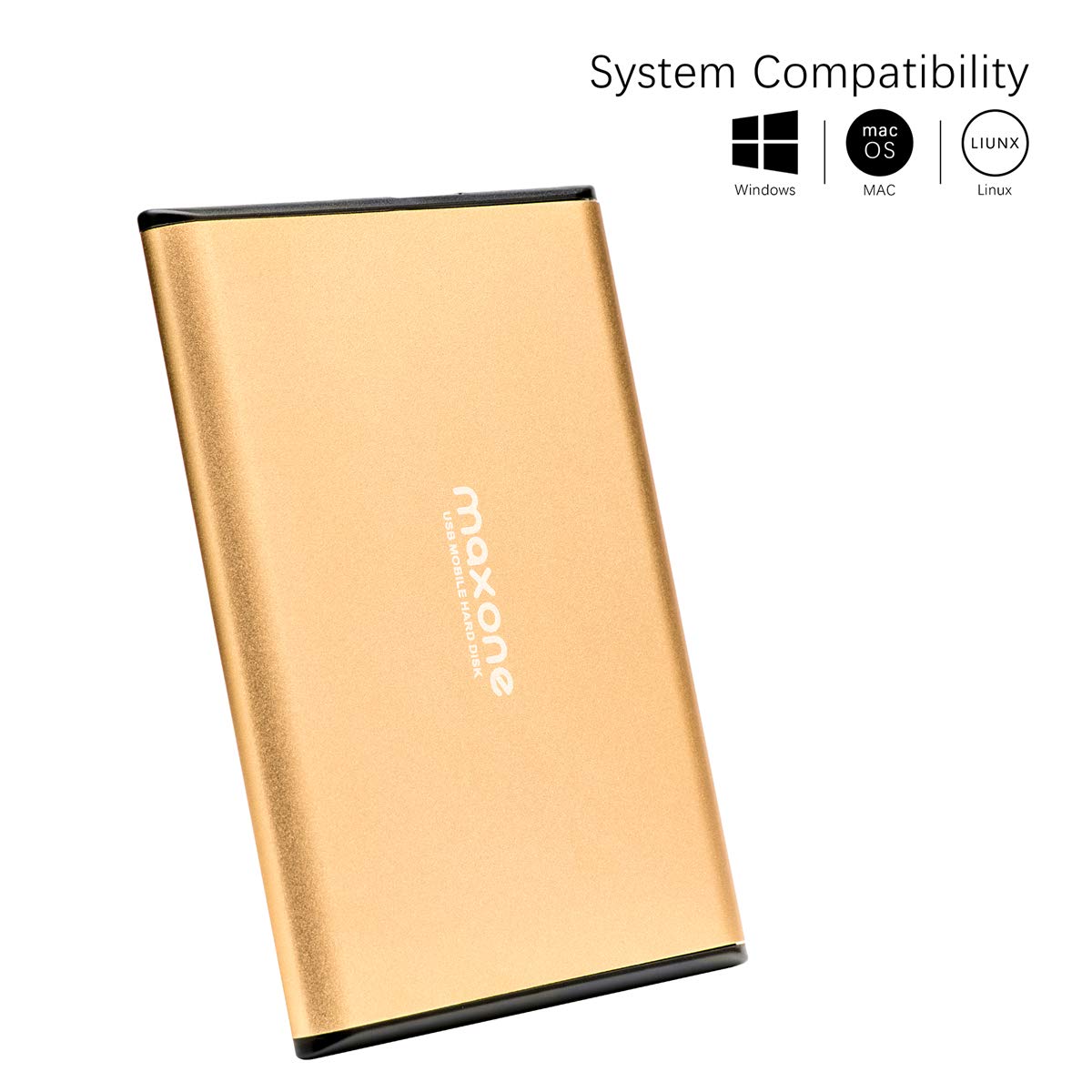 Maxone 160Gb External Hard Drive Portable 2.5'' Ultra Slim Hdd Storage Usb 3.0 For Pc, Mac, Laptop, Chromebook   Gold