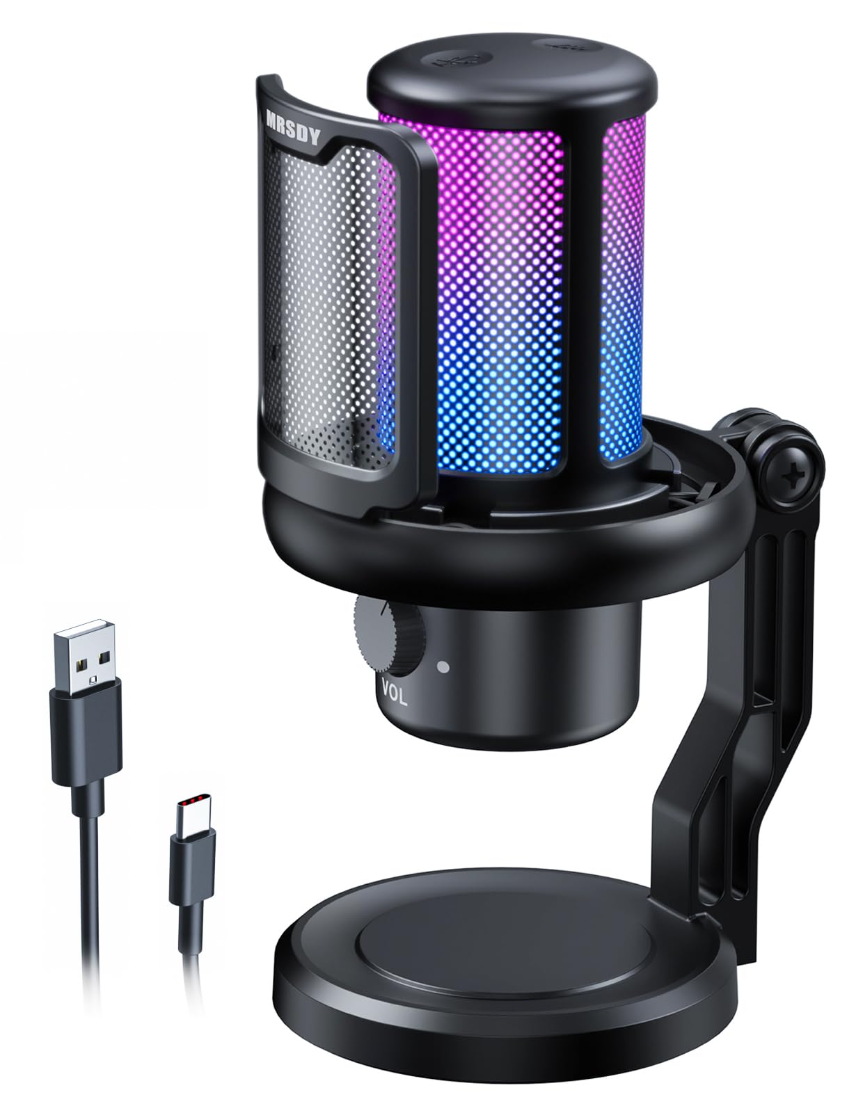 MRSDY USB Gaming Microphone for PC with Noise Reduction, Mute, Gain, RGB