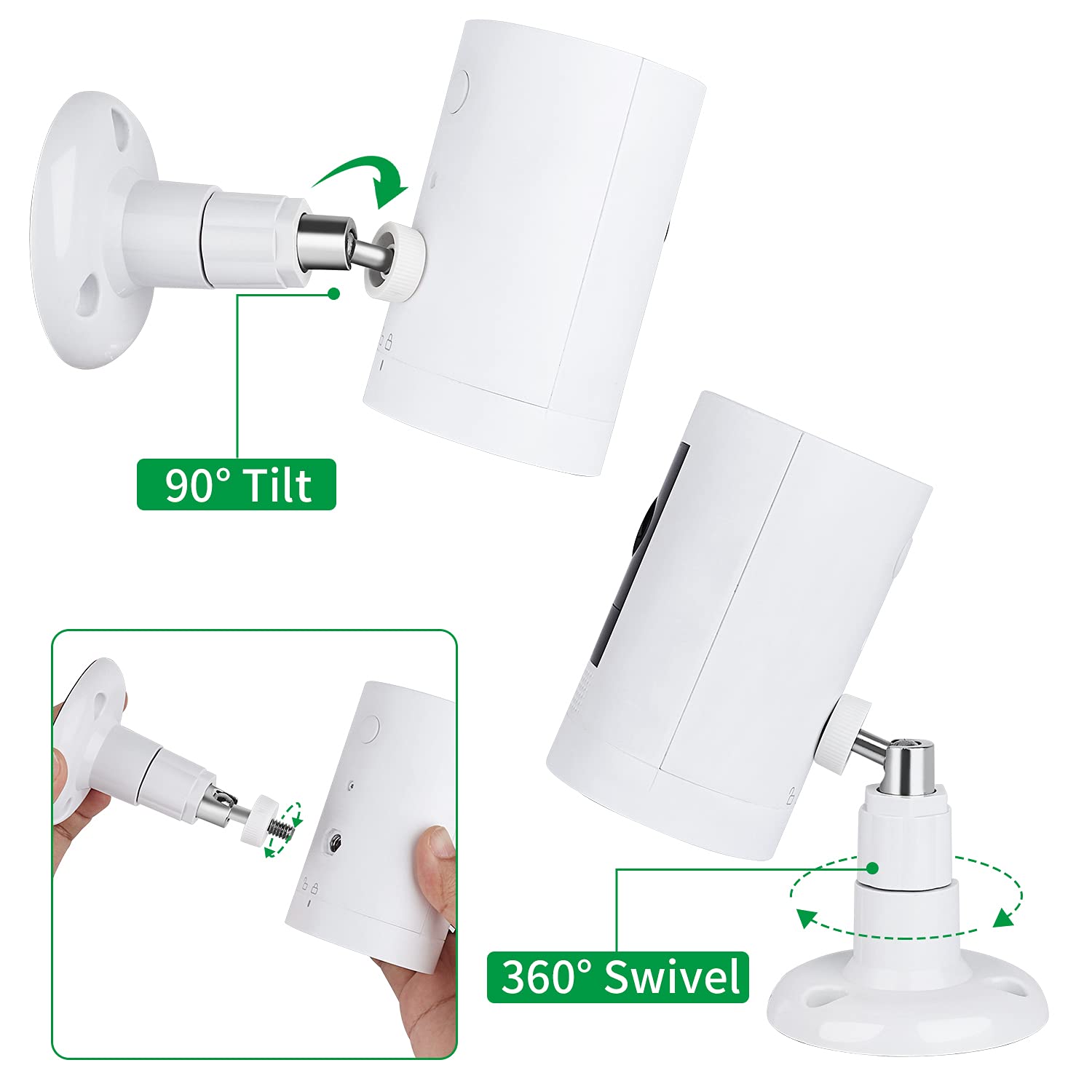 2Pack Adhesive Wall Mount For Ring Stick Up Cam & Ring Indoor Cam(1St Gen), 360 Degree Adjustable Screwless Bracket For Your Ring Surveillance Camera, 2 Ways Installation Without Drilling