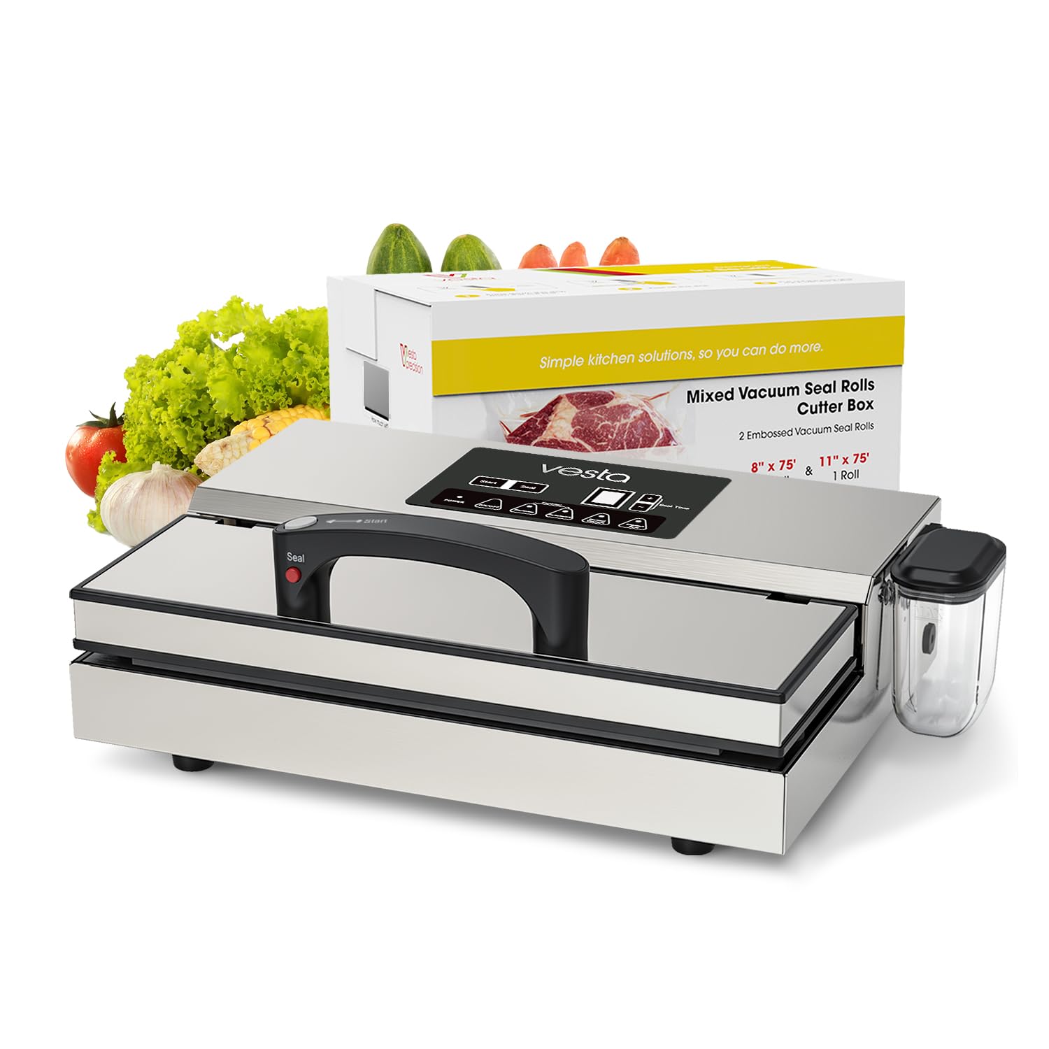Vesta Precision Vacuum Sealer Machine with Bags, 12 Wide Sealing Bar & Smart Seal Design, One-handed Seal 95kPa Commercial Grade