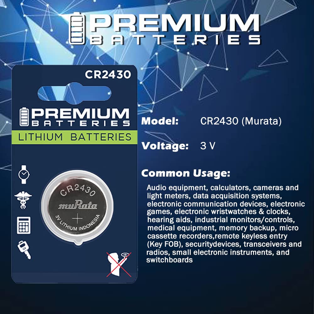 Premium Murata Cr2430 Lithium 3V Coin Cell   Japanese Engineered High Capacity Batteries (6 Pack)