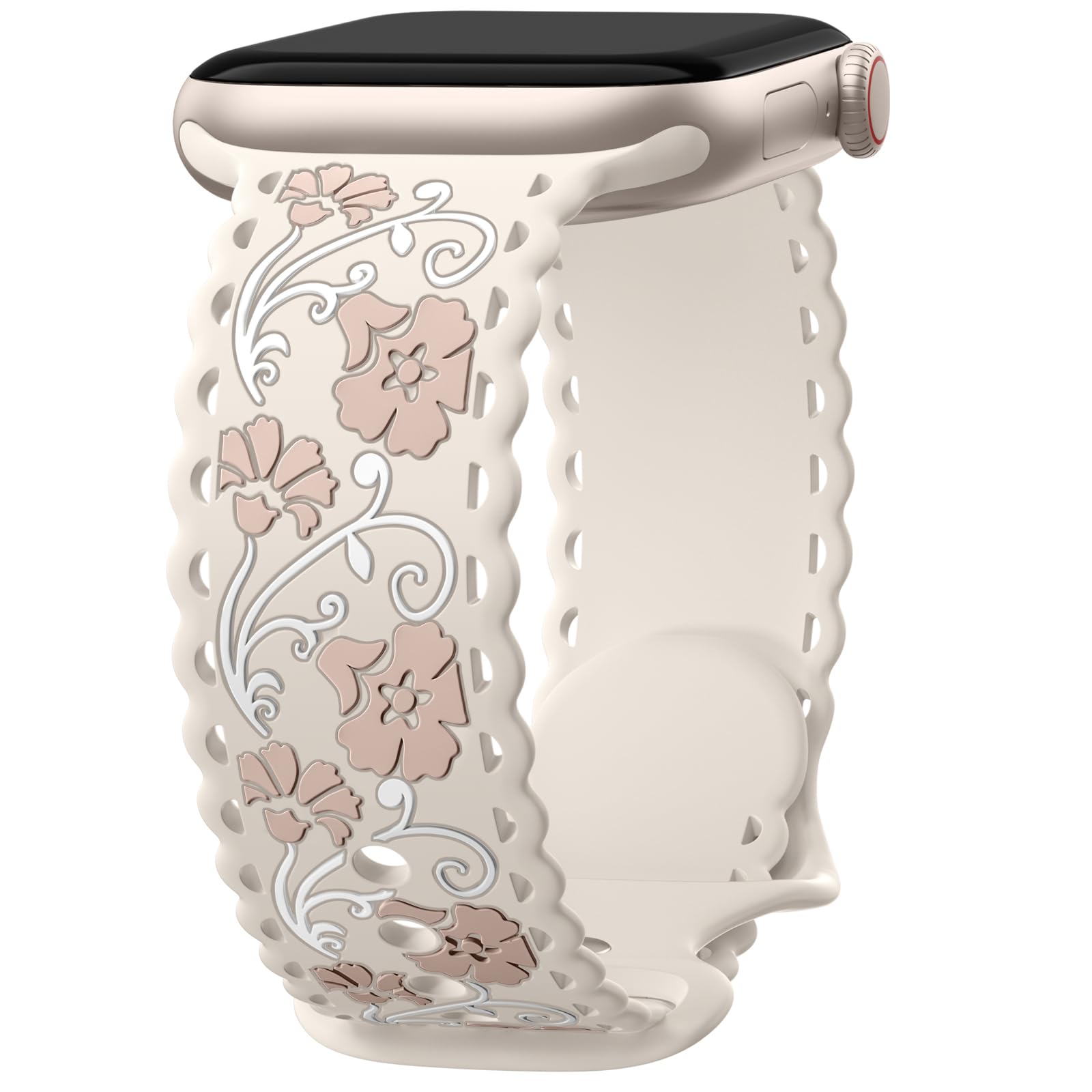 SNBLK Floral Silicone Band Compatible with Apple Watch Bands for Women 40mm 41mm 42mm 44mm 45mm 46mm 49mm 38mm, Soft Thin Strap 