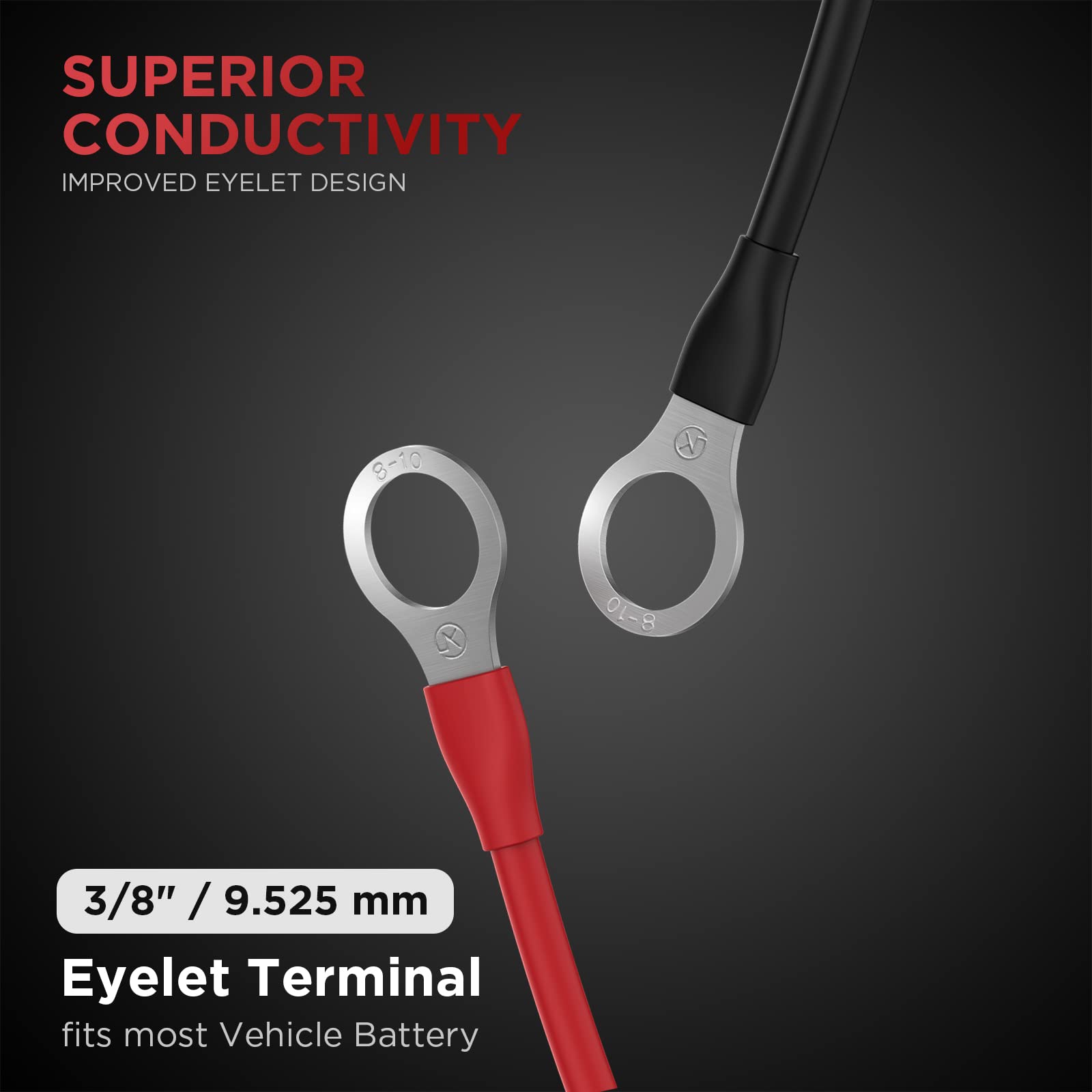 3/8'' Ring Eyelet Terminal Battery Boost Cable Heavy Duty 30A Fuse 12V/24V 12Awg Cord 6Ft