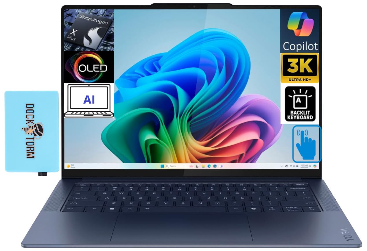 Lenovo Yoga Slim 7X Copilot Pc Laptop 14.5'' Touchscreen Oled 3K 1000 Nits Display (Snapdragon X Elite X1E 78 100, 16Gb Lpddr5X,
