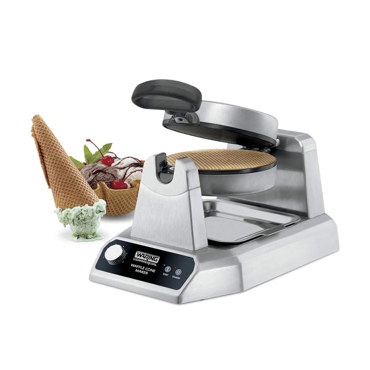 Waring Commercial Single Waffle Cone Maker, Rotary Feature for Even Baking, 60 Ice Cream Cones an Hour, for Ice Cream Parlors &