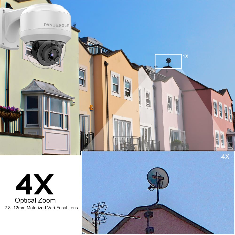 Panoeagle Outdoor 8Mp Ptz Poe Ip Camera Dome With Pan Tilt 4X Optical Zoom Motorized Lens, Built In Mic, Human Vehicle Detection
