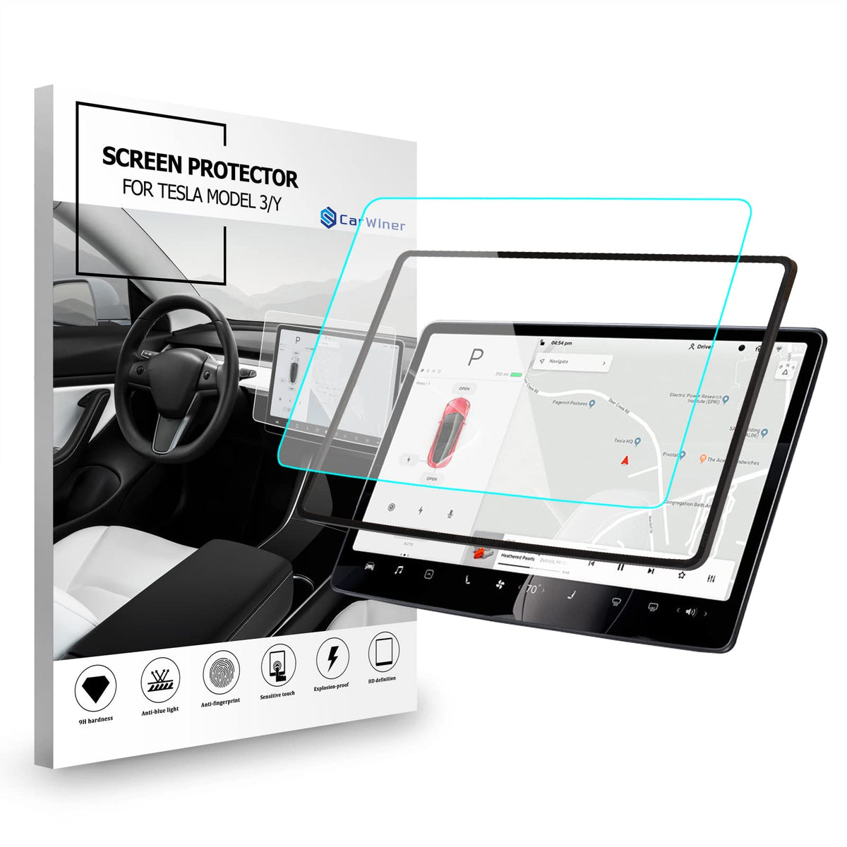 Carwiner Matte Screen Protector Compatible With Tesla Model 3 Model Y 15' Center Control Touch Screen Car Navigation Tempered Glass Accessories 9H Anti-Glare Anti-Fingerprint