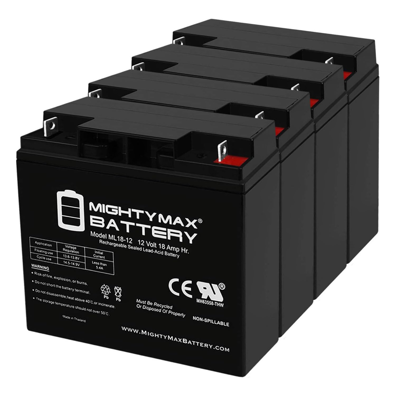 Mighty Max Battery ML18-12 - 12 VOLT 18 AH SLA BATTERY - PACK OF 4