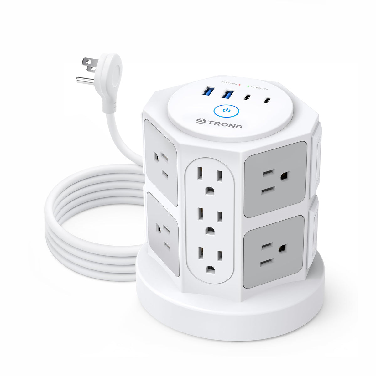 Trond Tower Surge Protector Power Strip With 14 Widely Spaced Outlets, 4 Usb Ports(2 Usb C), 2100J Surge Protection, 6 Feet Exte