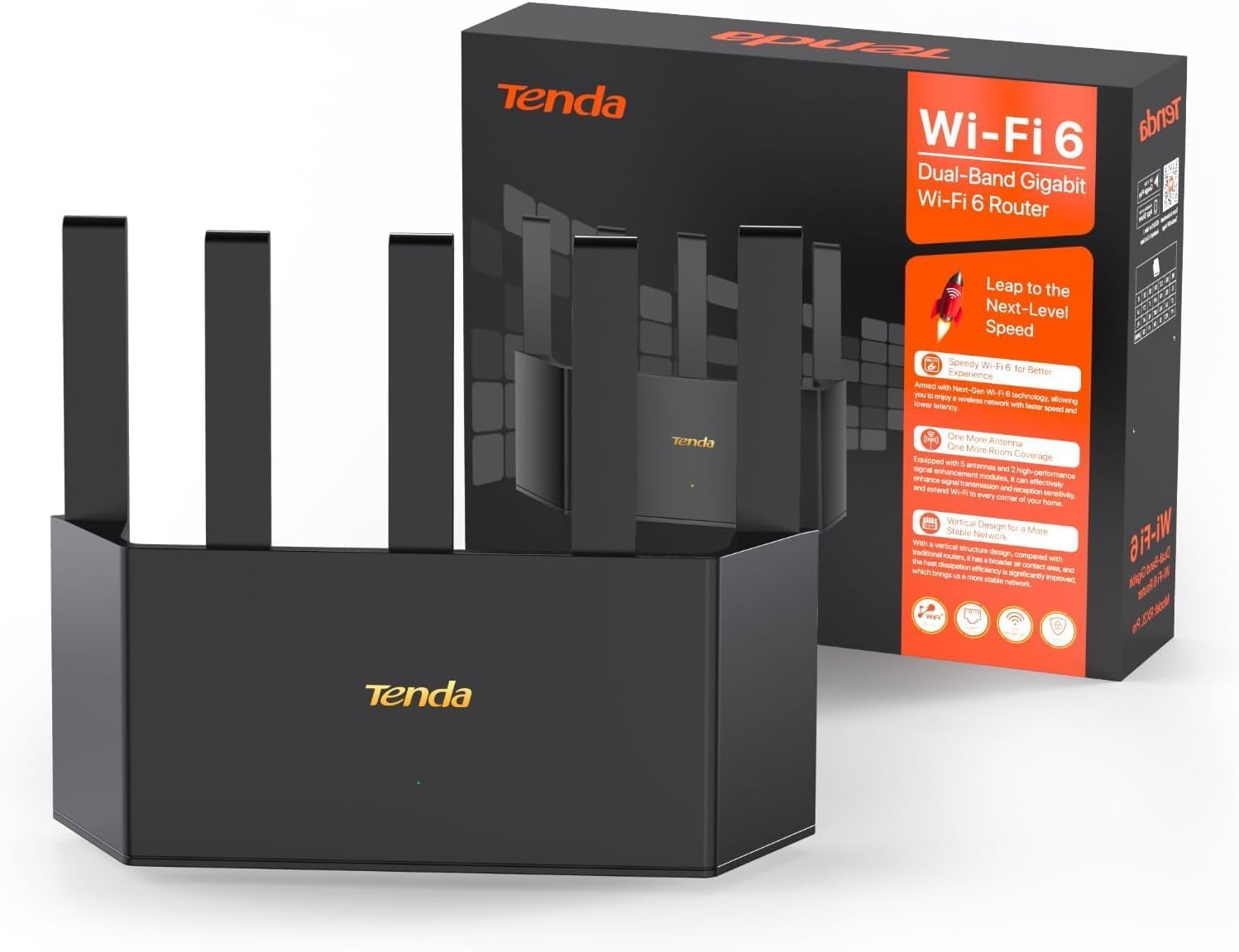 Tenda AX1500 WiFi 6 Router (RX2L Pro)- Smart Dual Band Gigabit WiFi Routers for Home, Vertical Design with 4 GE Ports, Long Rang