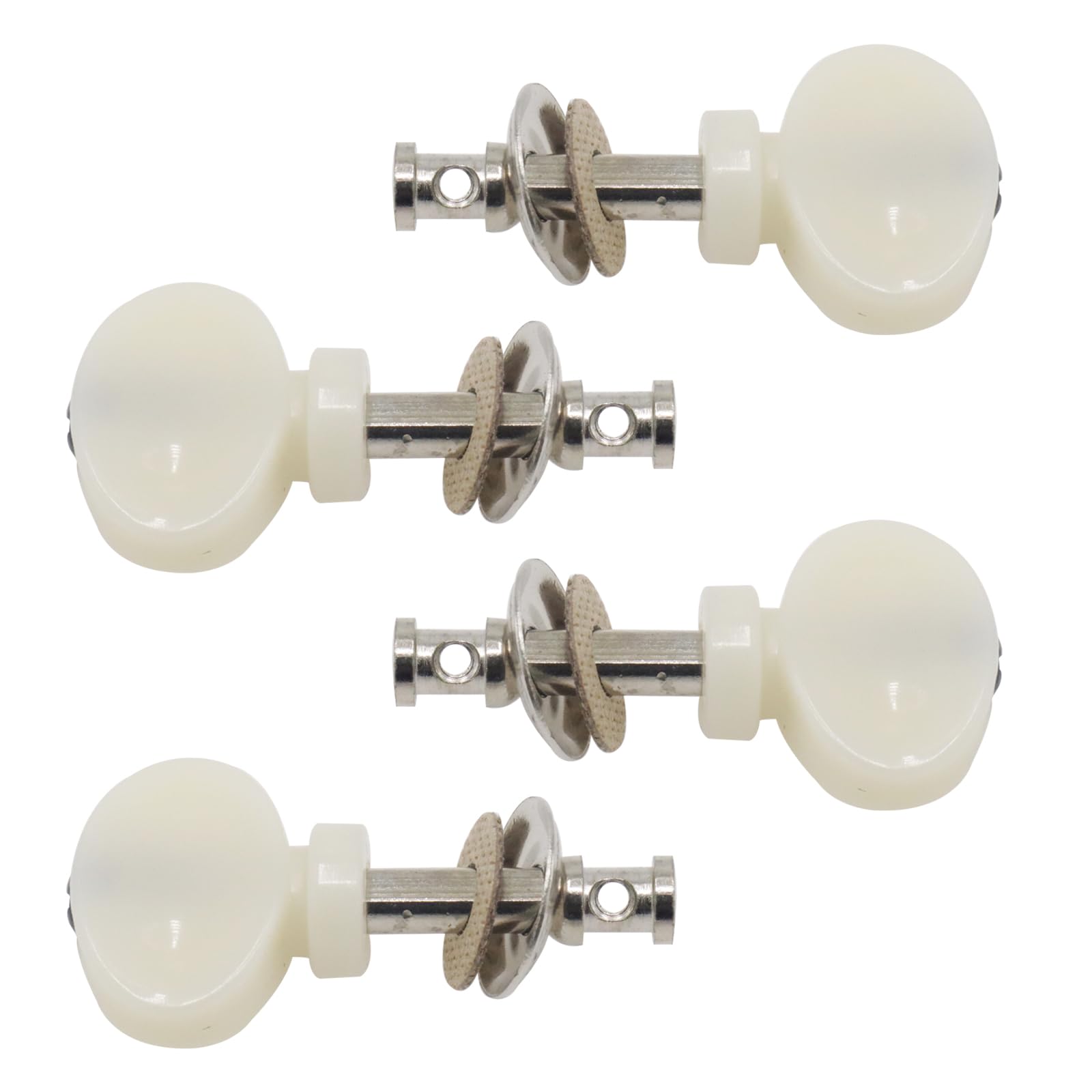 Cashbeat 4Pcs White Ukulele Tuning Pegs, Metal Pin Machine Heads Tuners With Plastic Buttons For Precise Tuning, Replacement Par
