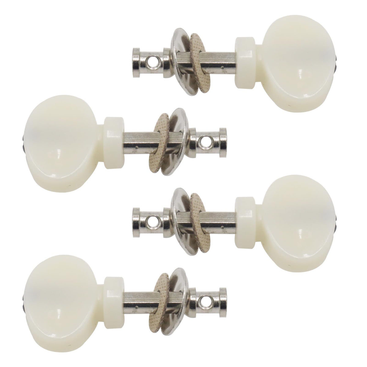 Cashbeat 4Pcs White Ukulele Tuning Pegs, Metal Pin Machine Heads Tuners With Plastic Buttons For Precise Tuning, Replacement Par