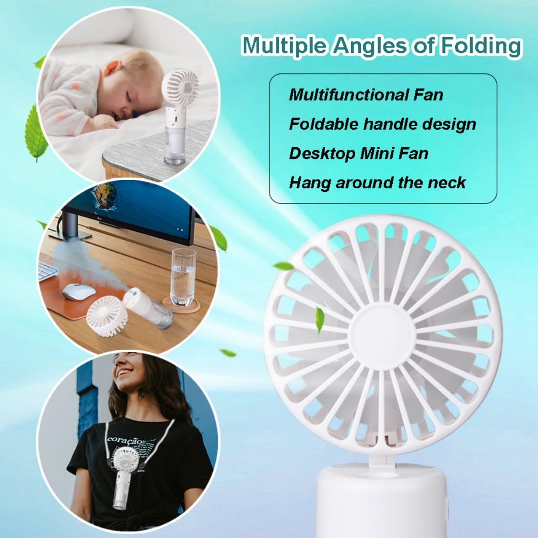 Frelisiy Handheld Misting Fan, Multi-Purpose For Portable Mini Mister Neck Fan, 1500Mah Desk Fan, 4 Speed Adjustable, Suitable F