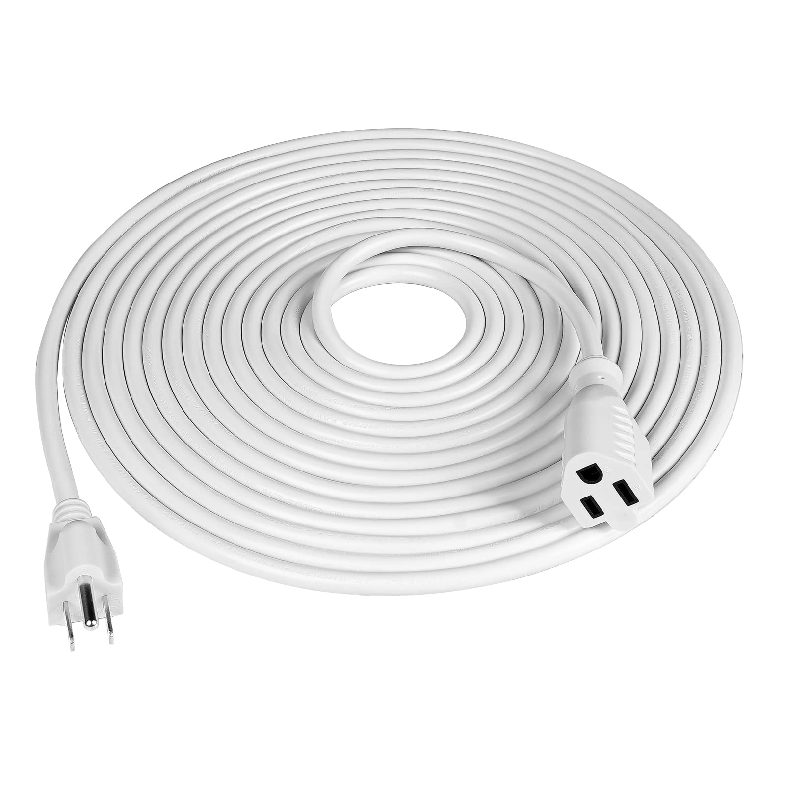 Tpltech Indoor Outdoor White Extension Cord 25 Ft Waterproof, Heavy Duty 16 Awg Extension Cable Perfect For Home/Office Use 3 Pr