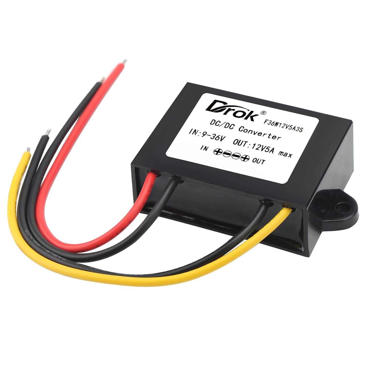 Drok Dc-Dc Stabilizer, 9V-36V To 12V Boost Buck Converter 5A 60W Waterproof Auto Step Up Down Voltage Regulator 12V Volt Transfo