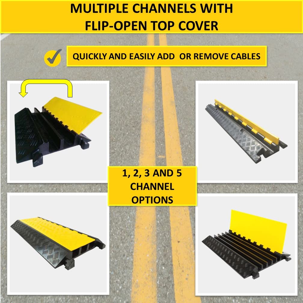 Kable Kontrol Atlas Heavy Duty 1 Channel Cable Protector Ramp 26,000 Lbs Capacity Rubber Black Yellow 38.5” L CP9896