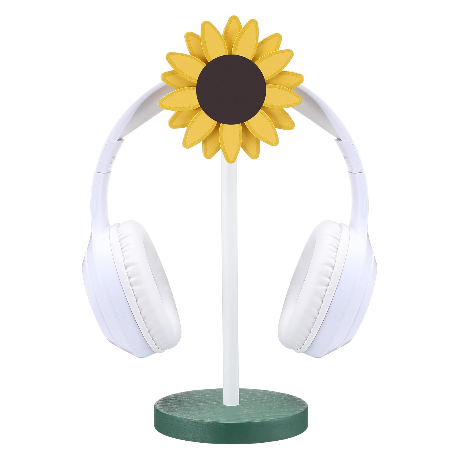 Yookeer Sunflower Headphone Stand Decorative Cute Sunflower Headphone Stand Yellow Wood Desk Decor for Gamer Room Office Desk Ch