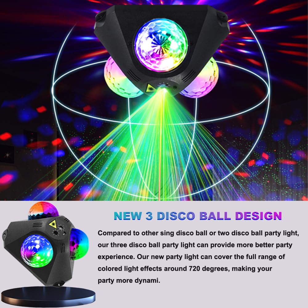 Disco Ball Lights For Parties, Party Dj Lights 3 Magic Ball Sound Activated Strobe Stage Disco Dj Light With Remote Control For