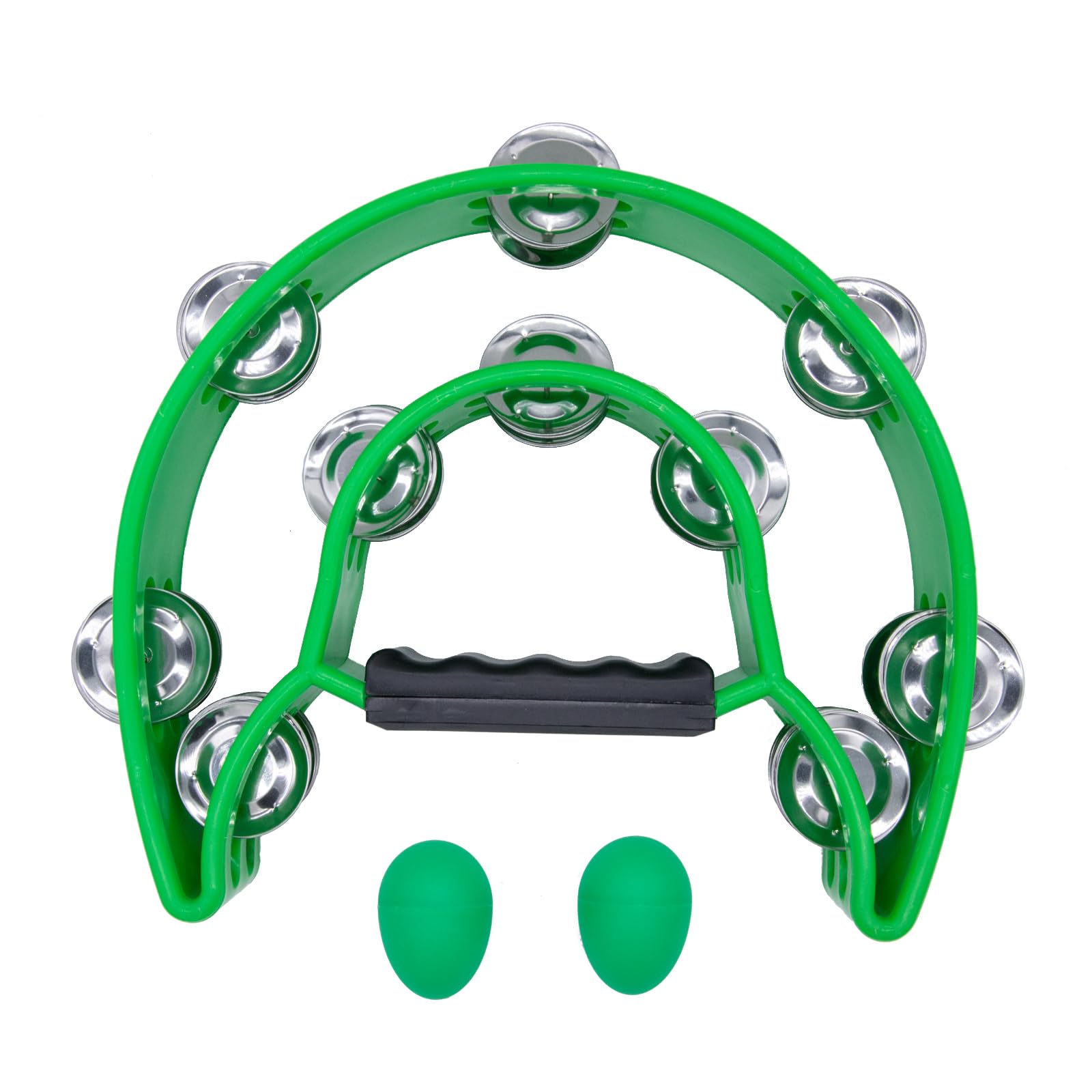 Tutuxio Double Row Tambourine And Egg Shakers, Metal Jingles Hand Held Percussion Half Moon Tambourines With Handle Grip Musical
